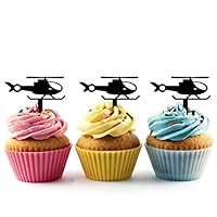 TA0686 Helicopter Vehicle Flying Silhouette Party Wedding Birthday Acrylic Cupcake Toppers Decor 10 pcs