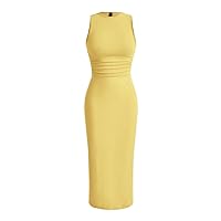 Women's Summer Casual Sleeveless Dresses Solid-Color Sleeveless Knit Dress