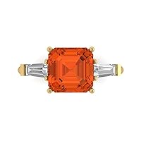 Clara Pucci 3.6 Asscher Baguette cut 3 stone Solitaire W/Accent Red Simulated Diamond Anniversary Promise Wedding ring 18K Yellow Gold