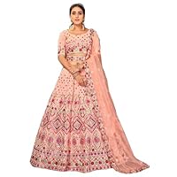 Peach Multi Thread Gota Patti Embroidered Indian Wedding Special Georgette Chaniya Choli Attached Waist Belt Bollywood Lehenga Dress 1232