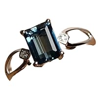 Solid 925 Sterling Silver & Natural London Blue Topaz 10x8mm Baguette Shape Emerald Cut November Birthstone Engagement Ring for Men & Women. (Choose Your Size) |LW_GSR_0309