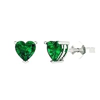 1.50 ct Heart Cut Solitaire Simulated Emerald Pair of Stud Everyday Earrings Solid 18K White Gold Butterfly Push Back