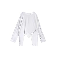 Asymmetrical Solid T-Shirt Women Autumn Personality Loose O-Neck Full Sleeve Casual T-Shirt