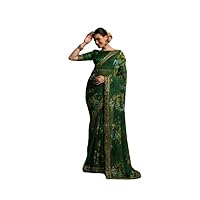 Faux Chiffon Ethnic Wear Saree for Indian Wedding Gift, Sari and Unstitched Blouse Piece
