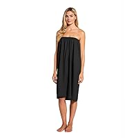 Waffle Weave Long Spa Wrap, Simple Body Wrap, Luxurious Waffle Weave Knit, One Size Fits Most, Generous Length, Elasticized Top with Touch-and-close Fastener at Top and Waist, Black