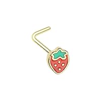 Golden Leafy Strawberry WildKlass L-Shape Nose Ring