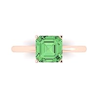2.1 ct Asscher Cut Solitaire Green Simulated Diamond Classic Anniversary Promise Bridal ring Solid 18K Rose Gold for Women