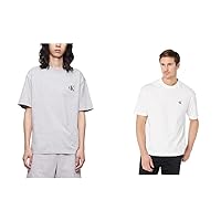 Calvin Klein Men's Relaxed Fit Monogram Logo Crewneck T-Shirt, Heroic Heather Grey & Brilliant White, Small