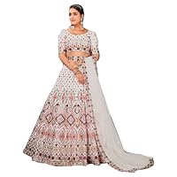 Off White Multi Thread Gota Patti Embroidered Indian Wedding Special Georgette Chaniya Choli Attached Waist Belt Bollywood Lehenga Dress 1232