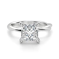 Princess Cut Moissanite Solitaire Ring, 1.0ct, Sterling Silver, Wedding Engagement Ring for Her