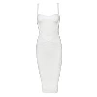 whoinshop Women's Rayon Strap Celebrity Midi Evening Party Bandage Dress (XS, White-ployester)