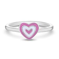 925 Sterling Silver Pink & White Enamel Groovy Heart Rings For Little Girls & Preteens Sizes 3-5 - Sweetheart Rings For Little Girls - Adorable Pretty in Pink Enamel Hearts For Younger Girls