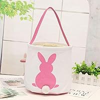 Buy two get one free,Canvas Easter Portable Blue, DIY Manual Easter Basket, Plush Rabbit Tail Basket (pink)