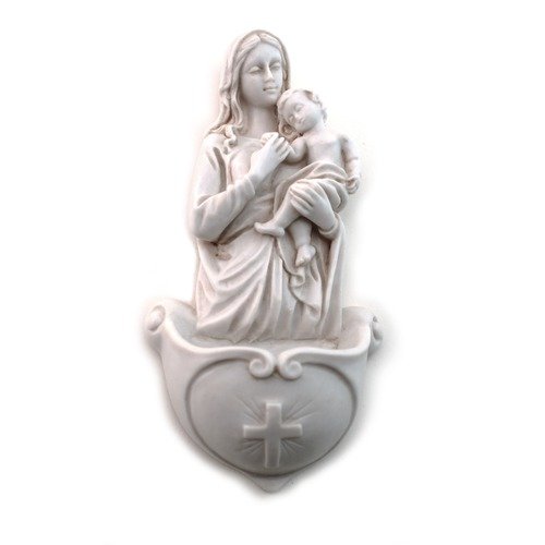 Savini - Pelligrino Statuary Antique White Mother & Child Holy Water Font