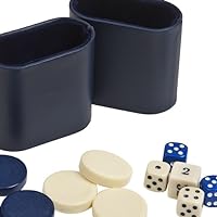 Backgammon Checkers, Dice & Two Dice Cups-Blue/Ivory 1