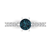 1.3 Brilliant Round Cut Solitaire Natural London Blue Topaz Accent Anniversary Promise Engagement ring Solid 18K White Gold