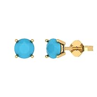 1.9ct Round Cut Solitaire Simulated Blue Turquoise Unisex Pair of Stud Earrings 14k Yellow Gold Push Back conflict free