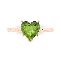 Clara Pucci 2.1 ct Heart Cut Solitaire Rope Twisted Knot Peridot 5-Prong Classic Anniversary Promise Engagement ring 18K Rose Gold