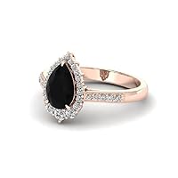 Filigree Vintage Pear Shape Black Diamond Engagement Ring, Victorian Halo 1.00 CT Pear Genuine Black Diamond Rings, Antique Black Onyx Ring, 14K Solid Rose Gold, Perfect for Gifts