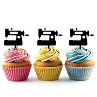 TA1090 Sewing Machine Silhouette Party Wedding Birthday Acrylic Cupcake Toppers Decor 10 pcs