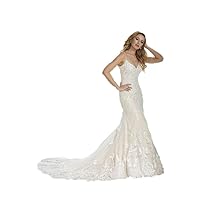 Dramatic Lace Appliqués Fall All Over This Slim, Flared Skirt Wedding Dress Ivory/Silver