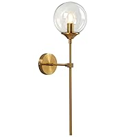 KCO Lighting Vanity Clear Bubble Glass Wall Lights Modern Globe Round Sconces Wall Lighting Brushed Brass Long Wall Sconce Mid Century Bar Bathroom Wall Lamp (Clear)