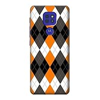 R3421 Black Orange White Argyle Plaid Case Cover for Motorola Moto G9 Play