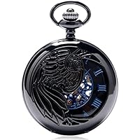 Men's Pocket Watch Phoenix Wings Carving Mechanical Necklace Chain Gift for Men