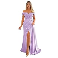 Off Shoulder Prom Dresses Long Mermaid Ball Gown 2023 Satin Beaded Slit Bridesmaid Formal Evening Dress for Women