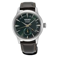 SEIKO Men's Green Dial Dark Leather Band Presage Cocktail Time Automatic Analog Watch