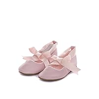 Toddler3 to Youth3 Ballet Flat Girl Shoe with Ribbon Tie in Pink Ivory White Black Gold Silver