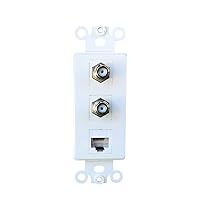 2 Coax 1 CAT6 Ethernet Wall Plate Insert - Dual Coaxial Cable TV Port with CAT 6 RJ45 Jack Decora Cover Plate for Midsize/Oversize Wallplate