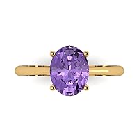 2.05 ct Oval Cut Solitaire Genuine Simulated Alexandrite 4-Prong Stunning Classic Statement Ring 14k Yellow Gold for Women