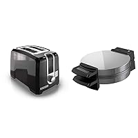 BLACK+DECKER 2-Slice Toaster, T2569B, Extra Wide Slots, 6 Shade Settings, 850 Watts, Crub Tray & Belgian Waffle Maker, Stainless Steel, WMB500,Silver