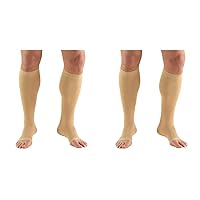Truform 20-30 mmHg Compression Stockings for Men and Women, Knee High Length, Open Toe, Beige, Medium (Pack of 2)