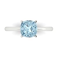 Clara Pucci 1.95ct Cushion Cut Solitaire Natural Topaz 4-Prong Classic Designer Statement Ring Solid Real 14k White Gold for Women