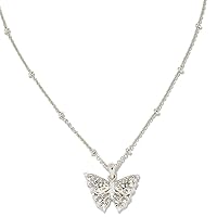 Delicate Butterfly Sterling Silver-Plated Brass Necklace in White Sapphire