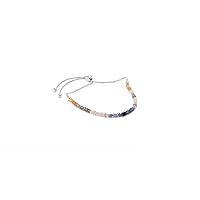 8 CT, Natural Multi-Color Sapphire Beads Sterling Silver Slider Bracelet 10 Inch, Natural Rainbow Sapphire Adjustable Bracelet