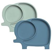 Sage Spoonfuls Silicone Plates for Babies & Toddlers, 100% Silicone, Plates Stay Put, Divided Compartments, Microwave & Oven Safe, Dishwasher Safe, 2 Pack, BPA & BPS Free, Sage & Slate, 10x7.5x2