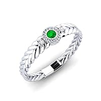 Sterling Silver 925 Emerald Round 3.00mm Mini Three Stone Promise Ring With Rhodium Plated | Promise Ring For Girls Birthday Gift
