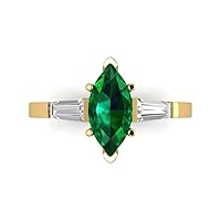 Clara Pucci 2.1 ct Marquise Baguette cut 3 stone Solitaire W/Accent Simulated Emerald Anniversary Promise Wedding ring 18K Yellow Gold