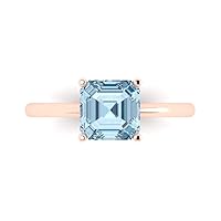 Clara Pucci 2.1 ct Brilliant Asscher Cut Solitaire Sky Blue Topaz Classic Anniversary Promise Bridal ring Solid 18K Rose Gold for Women