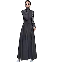 French Style Temperament Women's Grade Black Dress Gray Turtleneck for Women Autumn and Winter