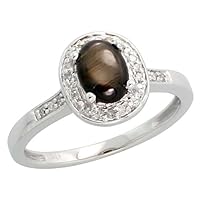 14k White Gold Oval-shaped Stone Ring, w/ 0.08 Carat Brilliant Cut Diamonds & 0.85 Carat Oval Cut (7x5mm) Star Sapphire Stone, 3/8 in. (10mm) wide
