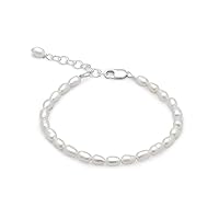 925 Sterling Silver 5 Inch + 1 Inch Extention White Rice Freshwater Cultured Pearl Bracelet Jewelry for Women