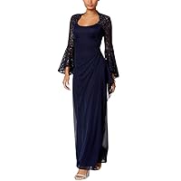 Xscape X Women's Lace Bell-Sleeve Gown (Navy, 16)