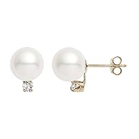 14k Yellow Gold AAAA Quality Japanese Akoya Cultured Pearl Diamond Stud Earrings for Women - PremiumPearl