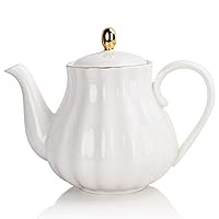 Royal Teapot, Ceramic Tea Pot with Removable Stainless Steel Infuser, Blooming & Loose Leaf Teapot - 28 Ounce(White)