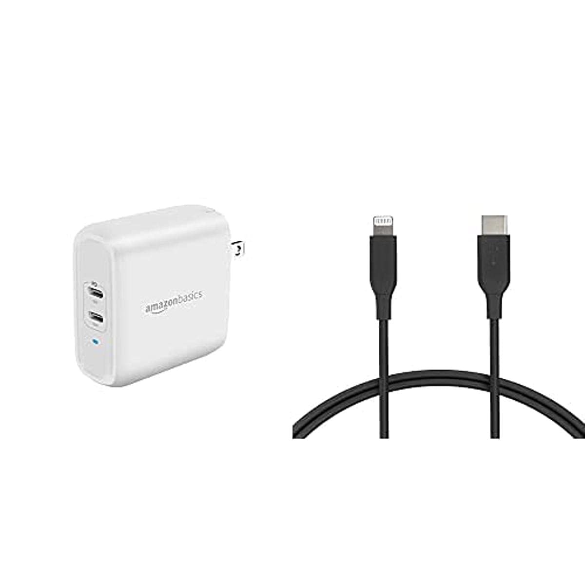 Amazon Basics USB-C Lightning Cable and USB-C Wall Charger Combo, Mfi Certified Charger for Apple iPhone 11, 12, iPad - 3ft Black
