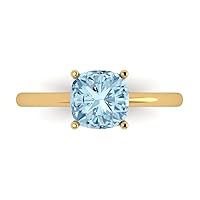 Clara Pucci 2.0 ct Cushion Cut Solitaire Aquamarine Blue Simulated Diamond Engagement Bridal Promise Anniversary Ring 14k Yellow Gold